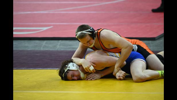Hugh Groves ... wrestling one his many opponents during the State Wrestling Tournament in Sioux Falls, SD. Photo courtesy South Dakota Public Broadcasting