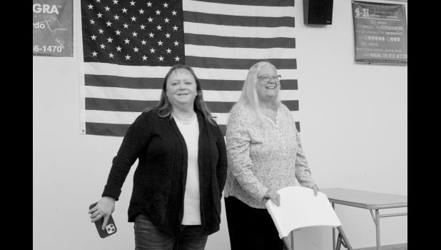 Le Ann Birkeland and Lynne Kinsley spoke about the senior center, which was voted the recipient of $3,000. Photo by Mishayla Buchannan