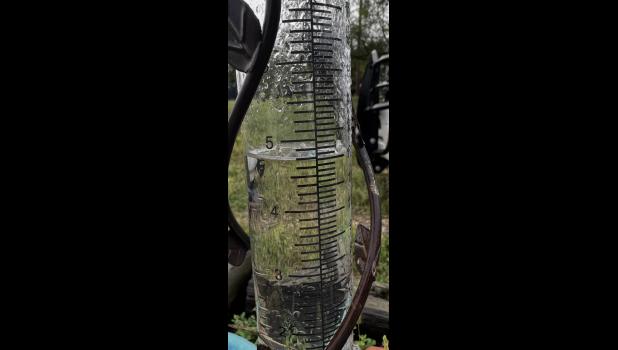 Almost ... 5” of rain from Friday - Sunday north of Faith. Photo courtesy Tammy Winger Merriman