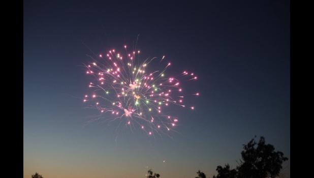 Before and after the the main fireworks display by the Philip Volunteer Fire Department, there were many very large displays set off by those attending the event, like this. Courtesy Photo