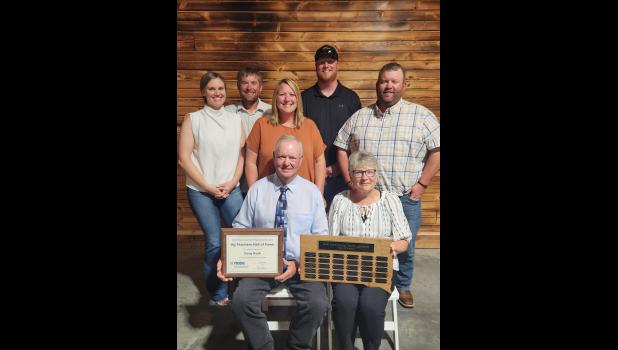 Doug Hauk of Philip, SD is honored with a spot in the Soulth Dakota Association of Agricultural Educators Hall of Fame. Seated front row (l to r): Doug Hauk, Faye Hauk. Back row: Alyssa Larkey, Brennan Hauk, Rachel Elshere, Casey Elshere, Tyler Hauk. Courtesy Photo