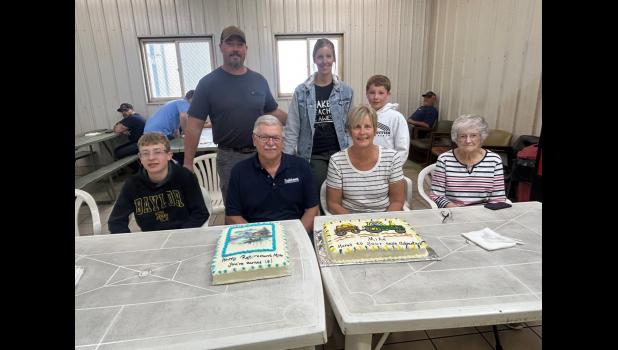 Mike Albrecht with his family at his retirement party at Scotchman Industries.