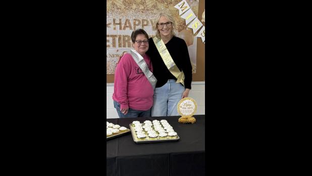 Connie Aaker retires after 45 years as custodian and Bev Kopren retires after 35 years of teaching.
