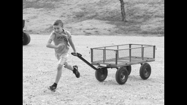 August Strait races with the wagon in the beginners division.
